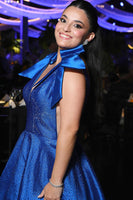 Load image into Gallery viewer, Sparkly Royal Blue V Neck A Line Long Prom Dress with Beading