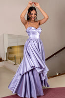 Load image into Gallery viewer, Lilac Spaghetti Straps Tiered A Line Long Prom Dress