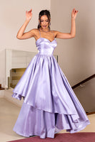 Load image into Gallery viewer, Lilac Spaghetti Straps Tiered A Line Long Prom Dress