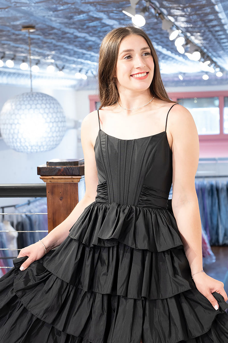 Load image into Gallery viewer, Pink Spaghetti Straps Ruffled Long Corset Prom Dress with Slit