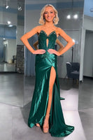 Load image into Gallery viewer, Sparkly Green Strapless Mermaid Long Corset Prom Dress with Keyhole
