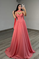 Load image into Gallery viewer, Blush Spaghetti Straps Neck Scarf Long Corset Prom Dress