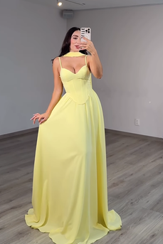 Blush Spaghetti Straps Neck Scarf Long Corset Prom Dress