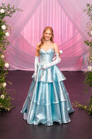 Load image into Gallery viewer, Sky Blue Sweetheart Ruffled A Line Long Corset Prom Dress