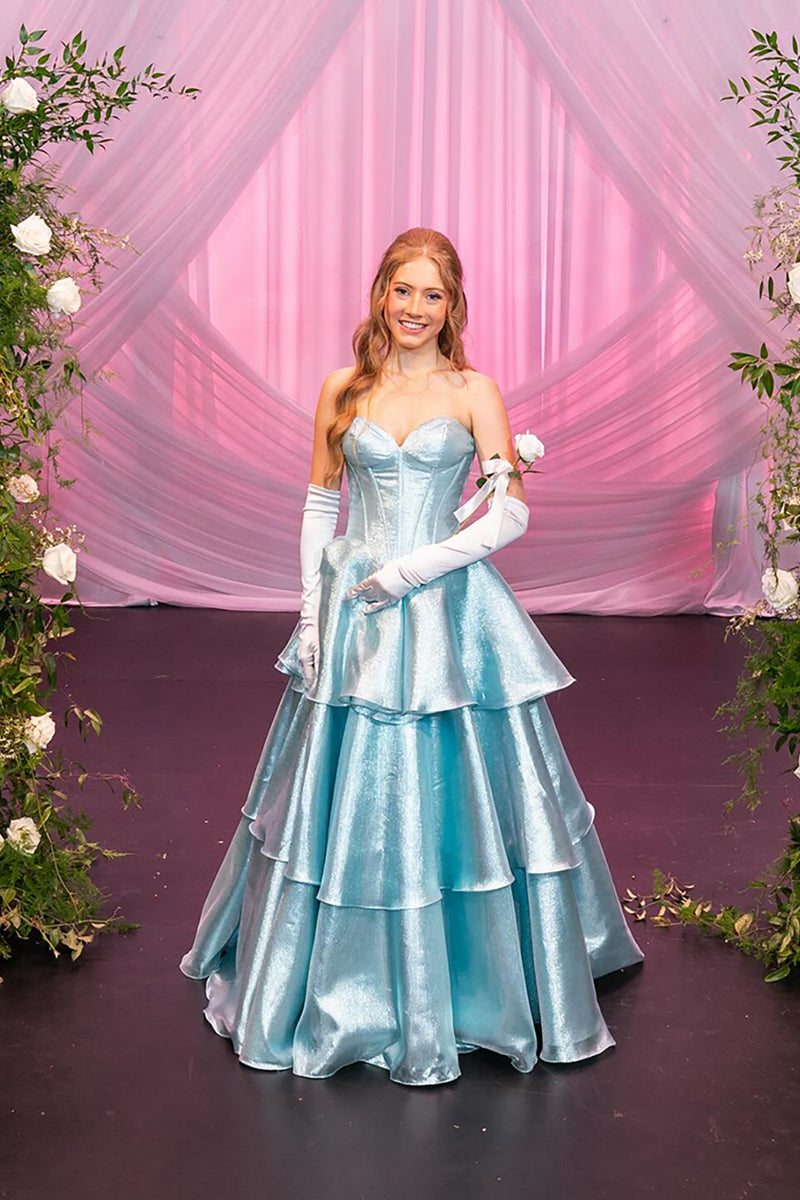 Load image into Gallery viewer, Sky Blue Sweetheart Ruffled A Line Long Corset Prom Dress
