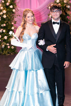 Sky Blue Sweetheart Ruffled A Line Long Corset Prom Dress