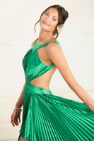 Load image into Gallery viewer, Sparkly Green Metallic Pleated Cut Out Long Prom Dress with Slit