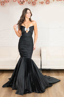 Load image into Gallery viewer, Sparkly Black Strapless Mermaid Long Prom Dress with Keyhole