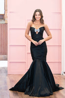 Load image into Gallery viewer, Sparkly Black Strapless Mermaid Long Prom Dress with Keyhole