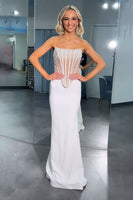 Load image into Gallery viewer, Sparkly White Mermaid Strapless Long Corset Prom Dress