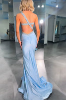 Load image into Gallery viewer, Sparkly Light Blue Beaded Mermaid Cut Out Long Prom Dress