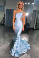 Load image into Gallery viewer, Sparkly Light Blue Beaded Mermaid Cut Out Long Prom Dress