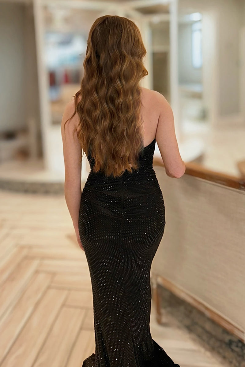 Load image into Gallery viewer, Sparkly Black Beaded Mermaid Long Prom Dress with Keyhole