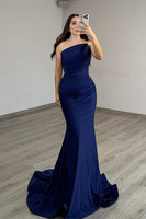Load image into Gallery viewer, Navy Strapless Mermaid Long Prom Dress