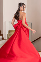 Load image into Gallery viewer, Red Strapless Sheath Long Prom Dress with Cape