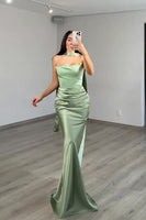 Load image into Gallery viewer, Red Satin Neck Scarf Mermaid Long Prom Dress