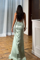 Load image into Gallery viewer, Sage Green Spaghetti Straps Long Corset Prom Dress with Slit