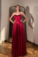 Load image into Gallery viewer, Red Satin Off the Shoulder Long Corset Prom Dress