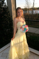 Load image into Gallery viewer, Yellow Sweetheart A-Line Long Corset Prom Dress with Ruffles