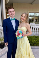 Load image into Gallery viewer, Yellow Sweetheart A-Line Long Corset Prom Dress with Ruffles