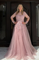 Load image into Gallery viewer, Blush Ball Gown Tulle Appliqued Long Prom Dress with Lace
