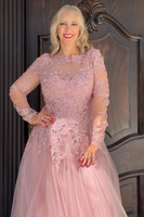 Load image into Gallery viewer, Blush Ball Gown Tulle Appliqued Long Prom Dress with Lace