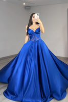 Load image into Gallery viewer, Royal Blue Spaghetti Straps Ball Gown Corset Long Prom Dress