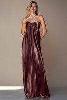 Load image into Gallery viewer, Metallic Coffee Pleated Strapless Long Wedding Guest Dress