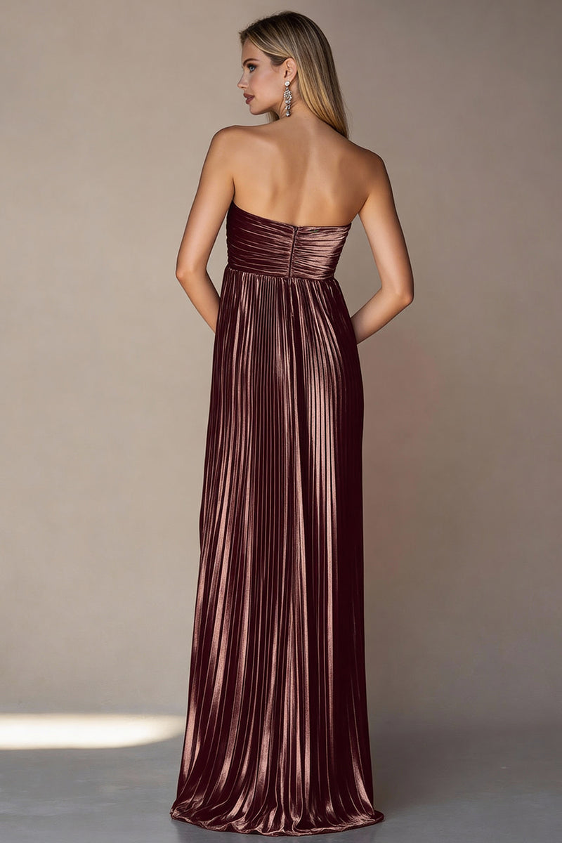 Load image into Gallery viewer, Metallic Coffee Pleated Strapless Long Wedding Guest Dress