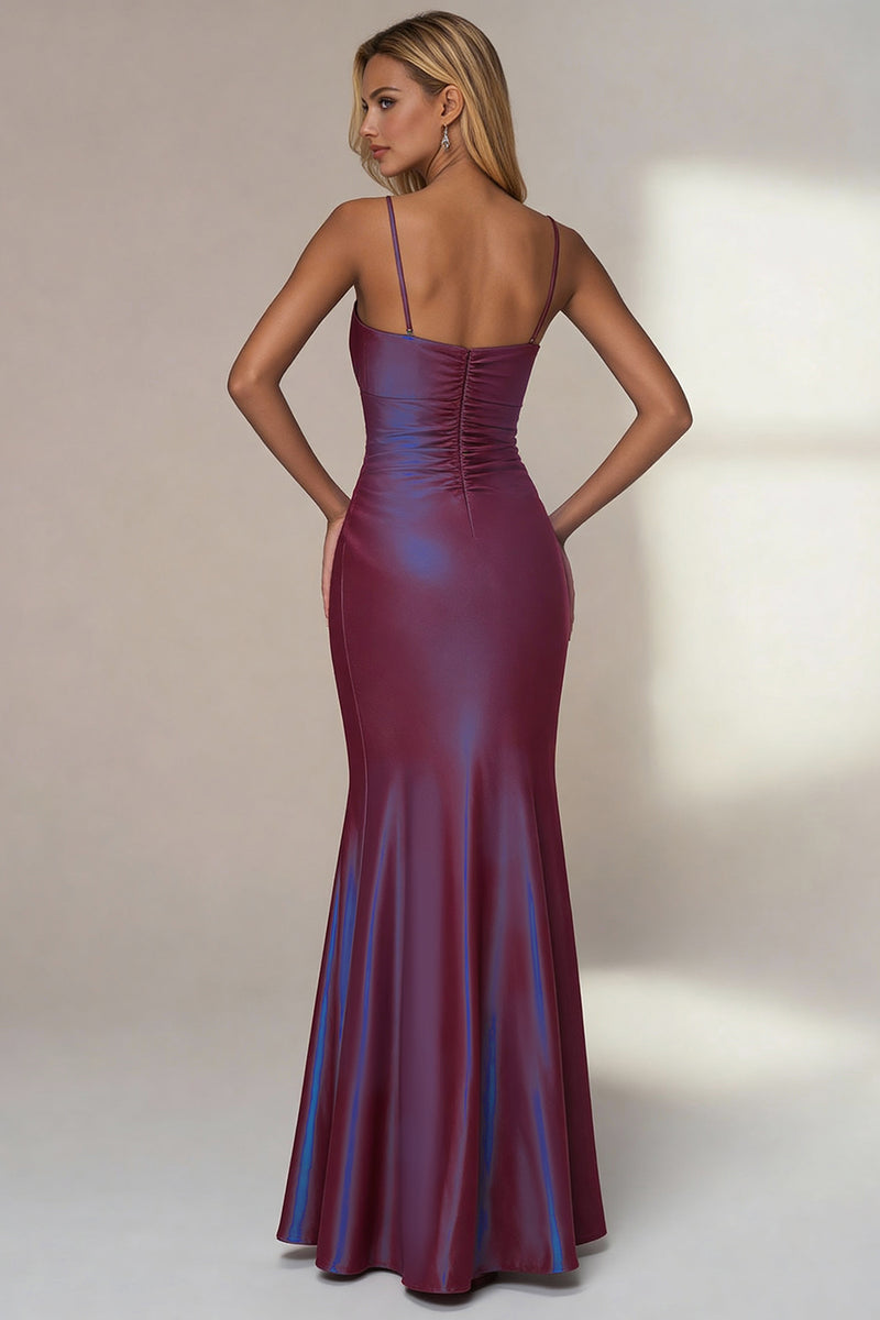 Load image into Gallery viewer, Dark Purple Mermaid Spaghetti Straps Chameleon Long Wedding Guest Dress