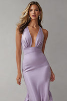 Load image into Gallery viewer, Lilac Mermaid Halter Neck Ruffled Long Wedding Guest Dress