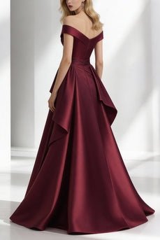 Burgundy A Line Off the Shoulder Long Wedding Guest Dress