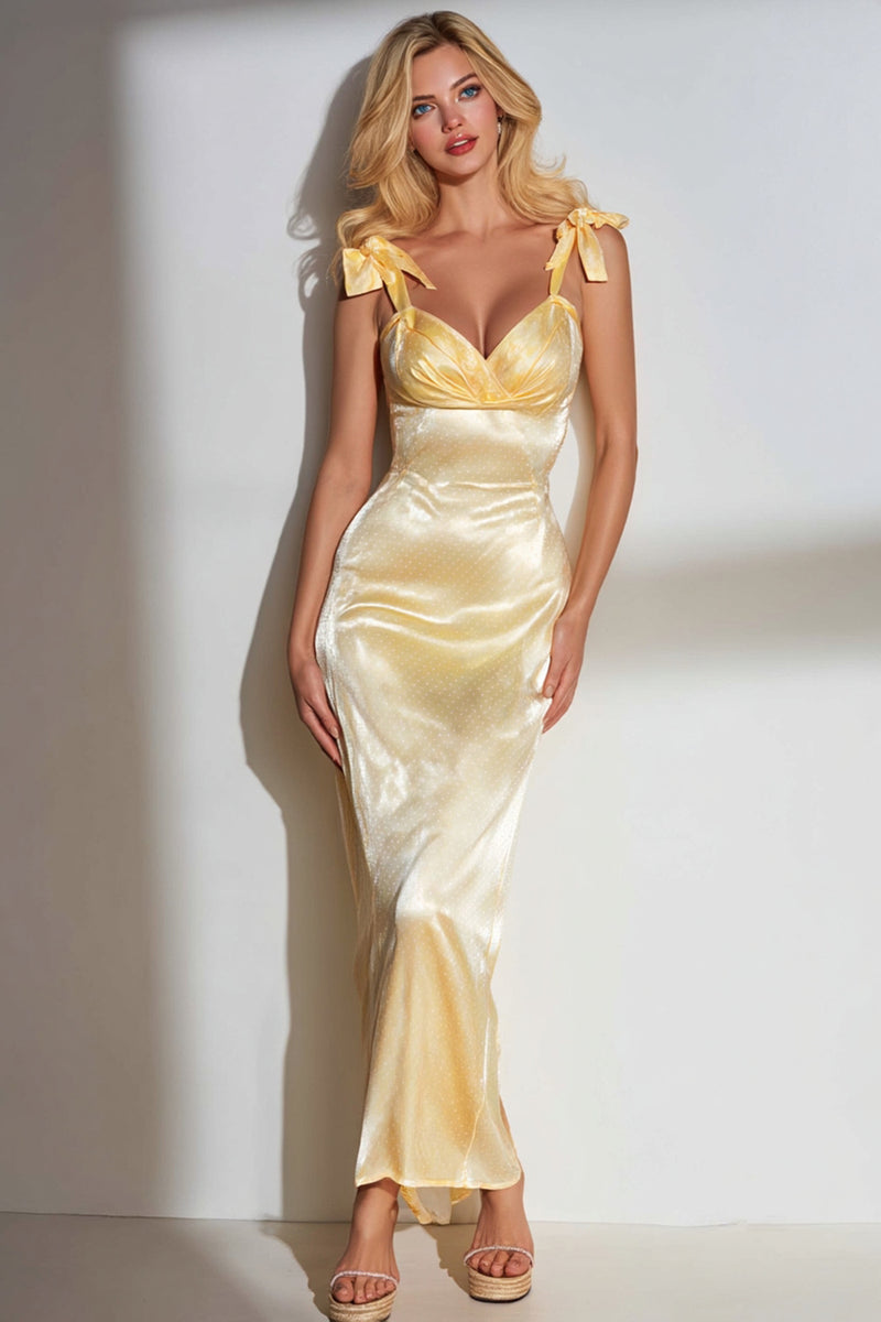 Load image into Gallery viewer, Yellow Thick Straps Mermaid Long Wedding Guest Dress with Bows