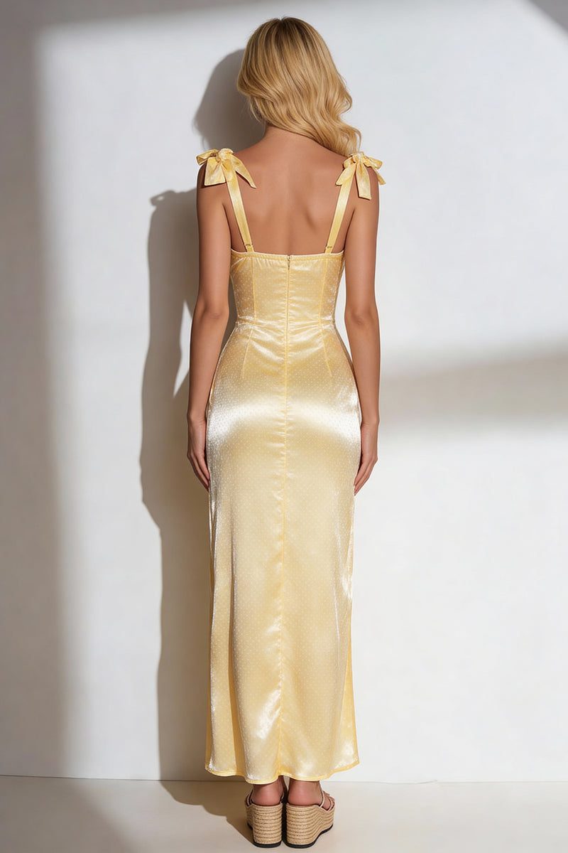 Load image into Gallery viewer, Yellow Thick Straps Mermaid Long Wedding Guest Dress with Bows
