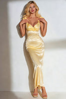 Load image into Gallery viewer, Yellow Thick Straps Mermaid Long Wedding Guest Dress with Bows
