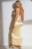 Load image into Gallery viewer, Yellow Thick Straps Mermaid Long Wedding Guest Dress with Bows