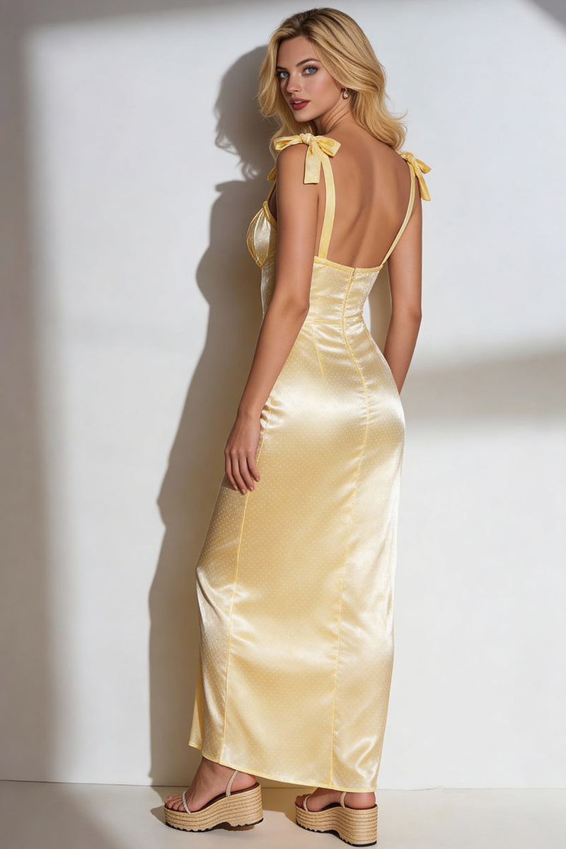 Load image into Gallery viewer, Yellow Thick Straps Mermaid Long Wedding Guest Dress with Bows