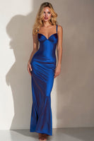 Load image into Gallery viewer, Royal Blue Satin Spaghetti Straps Long Mermaid Wedding Guest Dress