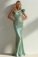 Load image into Gallery viewer, Sage Green Ruffled One Shoulder Mermaid Long Wedding Guest Dress