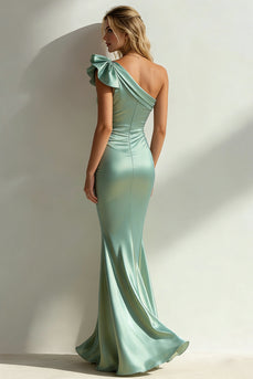 Sage Green Ruffled One Shoulder Mermaid Long Wedding Guest Dress