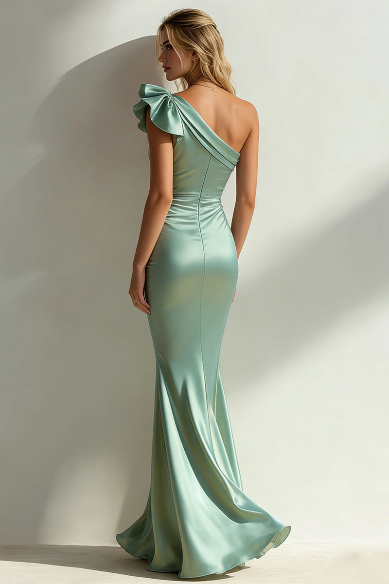 Load image into Gallery viewer, Sage Green Ruffled One Shoulder Mermaid Long Wedding Guest Dress