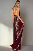 Load image into Gallery viewer, Coffee V Neck Pleated Backless Long Wedding Guest Dress