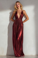 Load image into Gallery viewer, Burgundy Sheath Halter Neck Pleated Long Wedding Guest Dress