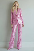 Load image into Gallery viewer, Sparkly 2 Piece Pink Sequin Notched Lapel Single Breasted Prom Suits
