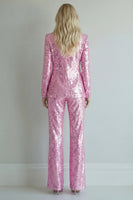 Load image into Gallery viewer, Sparkly 2 Piece Pink Sequin Notched Lapel Single Breasted Prom Suits