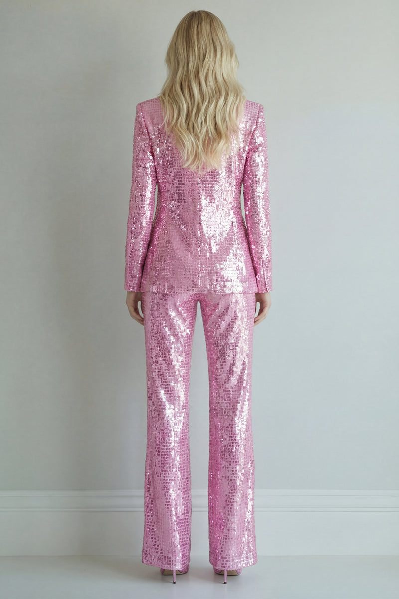 Load image into Gallery viewer, Sparkly 2 Piece Pink Sequin Notched Lapel Single Breasted Prom Suits