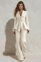 Load image into Gallery viewer, Ivory 2 Piece Peak Lapel Wide Leg Long Business Suits with Sash