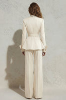 Load image into Gallery viewer, Ivory 2 Piece Peak Lapel Wide Leg Long Business Suits with Sash