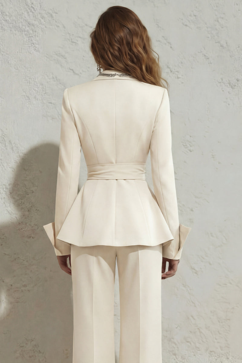Load image into Gallery viewer, Ivory 2 Piece Peak Lapel Wide Leg Long Business Suits with Sash