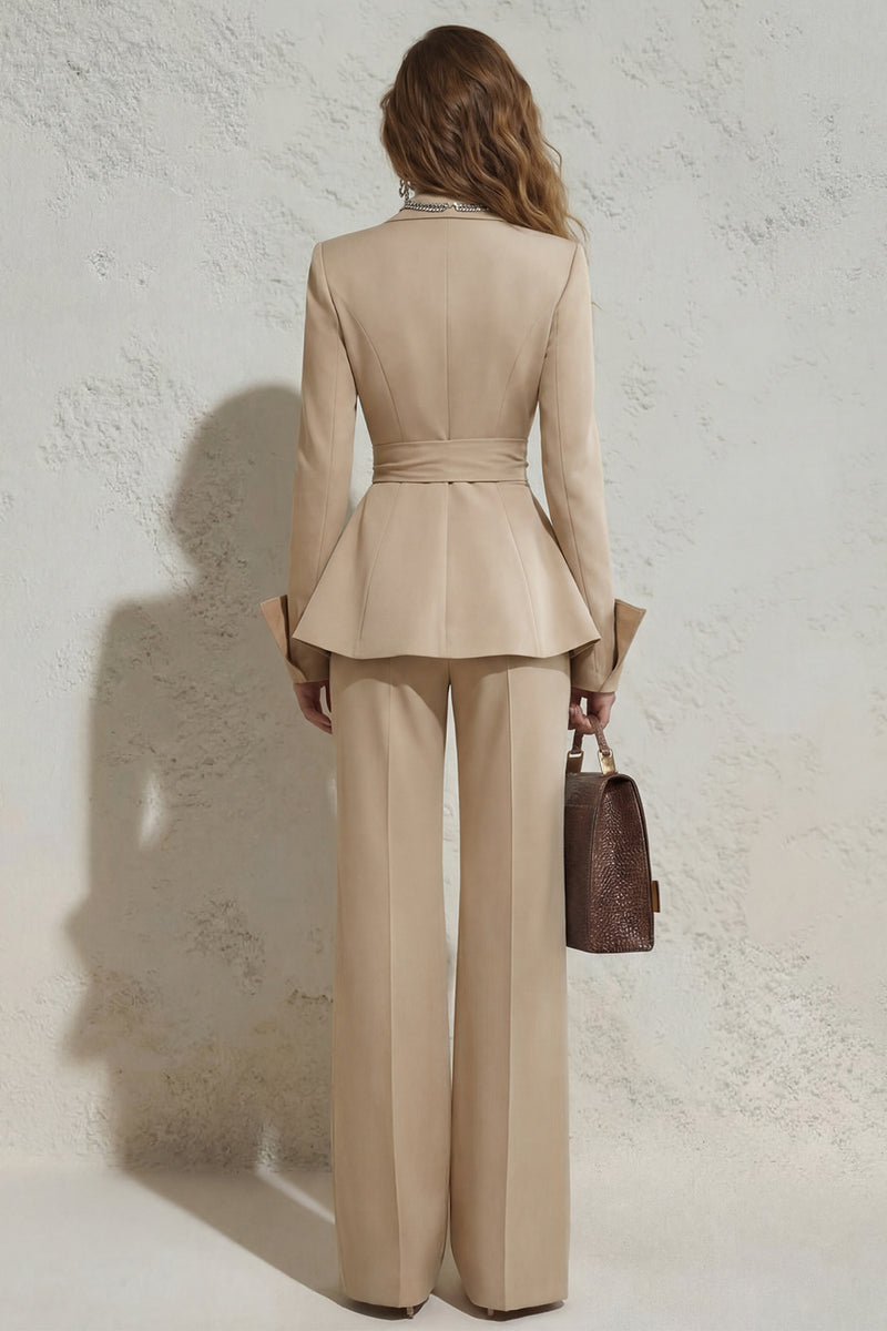Load image into Gallery viewer, Ivory 2 Piece Peak Lapel Wide Leg Long Business Suits with Sash